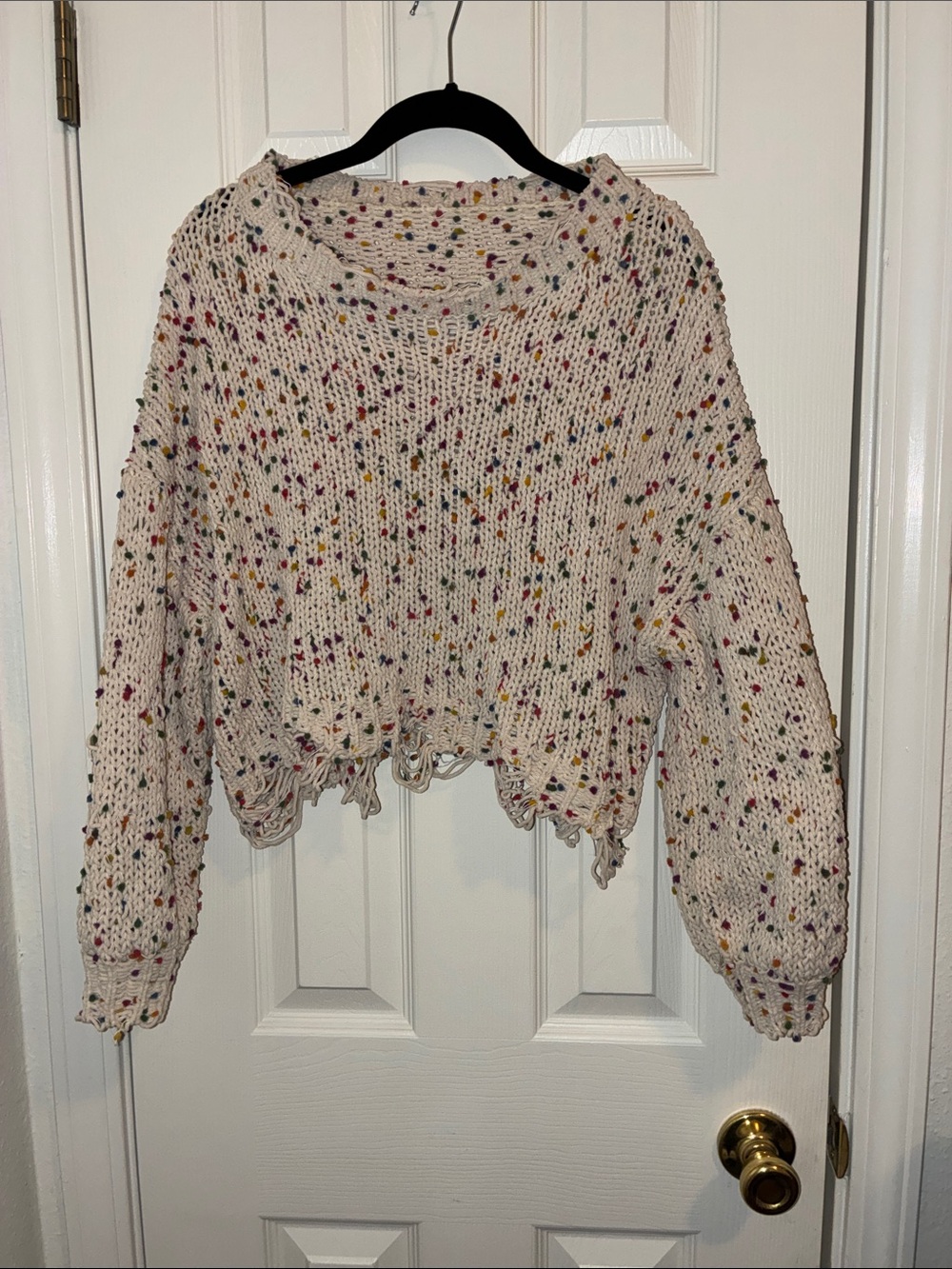 Cream rainbow sprinkles Cropped Knit Sweater